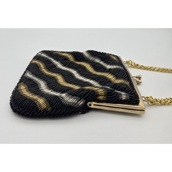 Vintage La Regale Beaded Clutch Purse Gold Silver Bronze Evening Bag Hong Kong - Picture 3 of 7